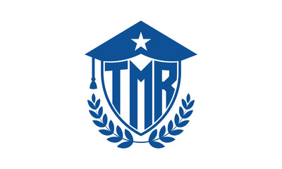 TMR three letter iconic academic logo design vector template. monogram, abstract, school, college, university, graduation cap symbol logo, shield, model, institute, educational, coaching canter, tech