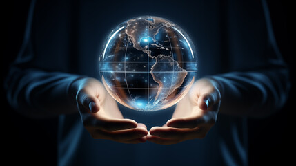 Hands holding up glass globe.Ai generated