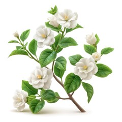 Blooming Jasmine Flower Leaves On White Background, Illustrations Images