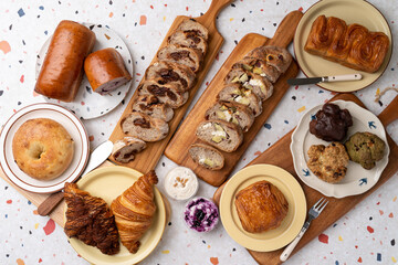 Chocolate cream croissant, croissant, whipped cream, bread, pastry, blueberry, bagel, walnut maple,...