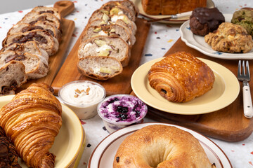 Chocolate cream croissant, croissant, whipped cream, bread, pastry, blueberry, bagel, walnut maple, cream cheese, wine fig, e, sweet potato, chocolate, chocolate, chocolate, pain au , bread, bakery