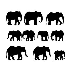 Elephant silhouette. Animal Family with baby elephant hand drawing art and vector illustration