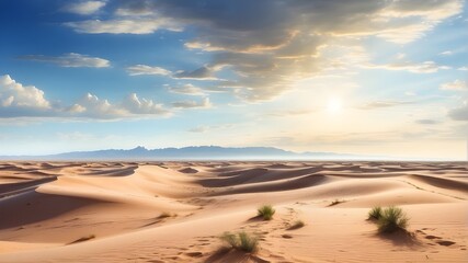 Fototapeta na wymiar Desert landscape with dunes stretching into the distance under a vast sky
