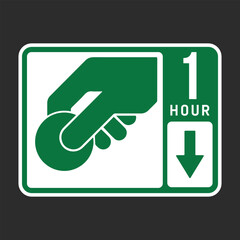 Parking Fee Station 1 Hour sign design. Isolated transport parking time sticker design. 