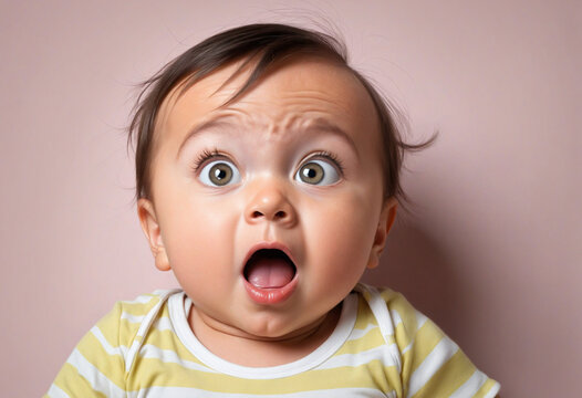 surprised or shocked cute little baby amazed of surprise, digital painting in 3D cartoon movies style