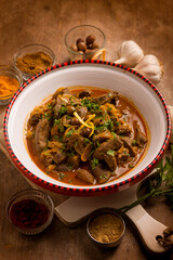 Moroccan liver with parsley black olives and spices