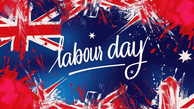 Australia Labour Day holiday. Abstract watercolor grunge splashed Australia flag with calligraphy text