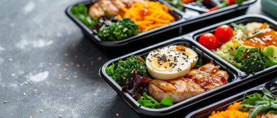 A vibrant selection of healthy meal prep containers showcasing nutritious and colorful food options for balanced eating