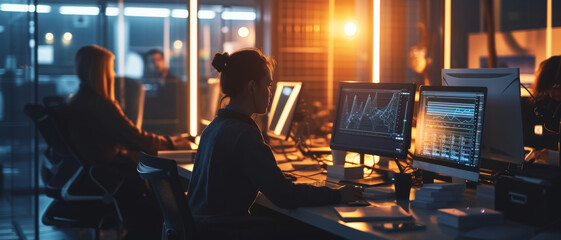 In a dimly lit control room, a focused professional monitors data on multiple screens, a testament to 24/7 operational vigilance