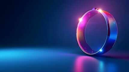 A blue ring with colorful lights on a black background,