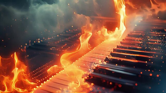 A breathtaking fusion of music and technology as a pianos notes transform into cascading plasma fireworks painting the sky with a harmonious melody.