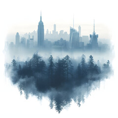 Smog-covered city skyline isolated on white background, pop-art, png
