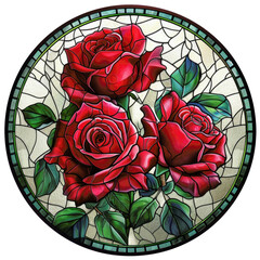 Stained Glass Red Roses Flower Circular Wreath Sign Door Hanging