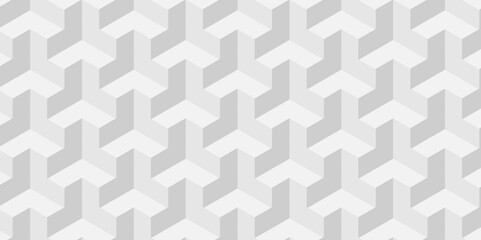 Abstract white and gray seamless pattern cubes geometric tile and mosaic wall or grid backdrop hexagon technology. white and gray geometric block cube structure backdrop grid triangle background.