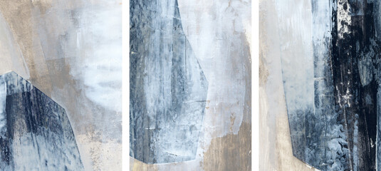 Three abstract paintings. Mixed media on paper. Versatile artistic image for creative design projects: posters, cards, banners, magazines, brochures, prints and wallpapers. Modern artist-made art.