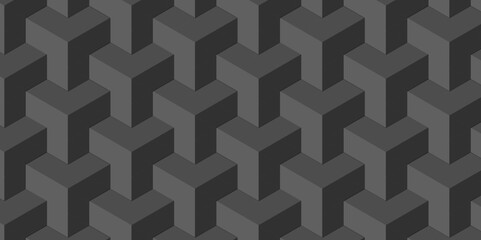 Black and gray seamless pattern Abstract cubes geometric tile and mosaic wall or grid backdrop hexagon technology. Black and gray geometric block cube structure backdrop grid triangle background.