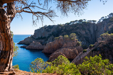 Landscape of cliffs on the coast of Girona known as Costa Brava in Catalonia in Spain