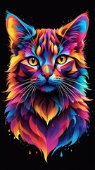 Geometric Cat's Face in Vibrant Smoke, Art with Watercolor Hues