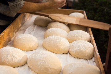 Yeast dough in the form of loaves waiting to be cooked