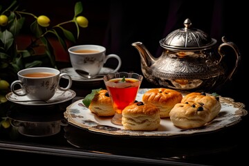 Fototapeta premium Tea cup with pastries