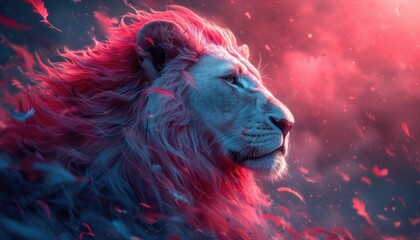 a_lion_with_a_pink_and_blue_abstract_background