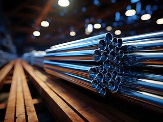 A stack of steel pipes next to one another