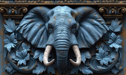 an_elephant_design_arranged_in_blue_leaves