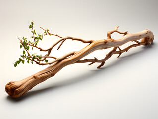 A stick with some roots is shown against a white background