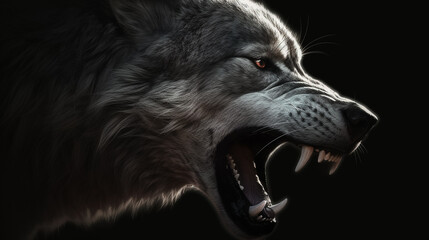 Ferocious Wolf Snarling in the Darkness