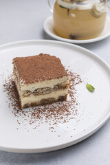 A delicious dessert in a restaurant. Close-ups
