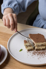 A delicious dessert in a restaurant. Close-ups