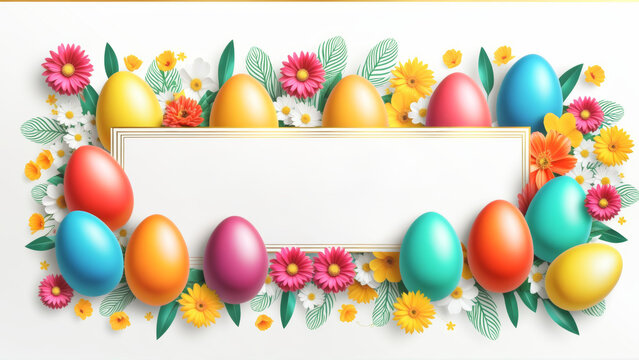 Colorful Eggs and Flowers Adorn Picture Frame