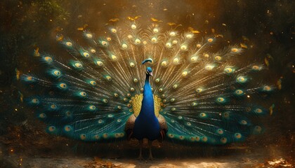 Obraz premium peacock_is_standing_with_blue_feathers