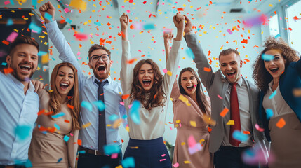 Fototapeta premium A Group of People Celebrating With Confetti