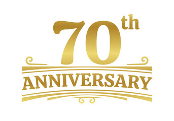 70 years anniversary logo, icon or badge. 70th birthday, jubilee celebration, wedding, invitation card design element. Vector illustration.