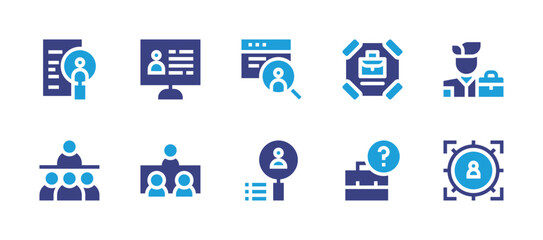 Recruitment icon set. Duotone color. Vector illustration. Containing recruitment, online recruitment, recruit, interview, search, target, job.