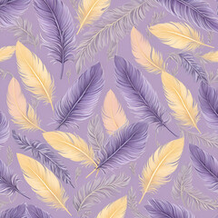 feathers pattern with purple background, Generative ai