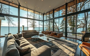 Modern Lakeside Escape with Windows