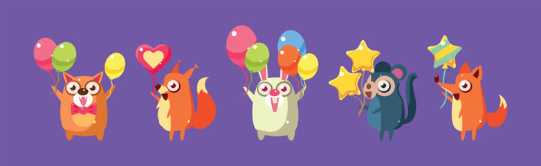 Adorable Animal Character Celebrating Holiday Vector Set