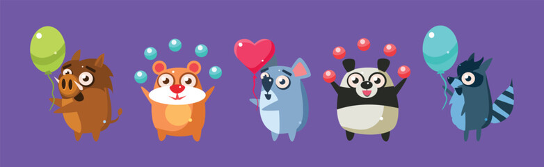 Adorable Animal Character Celebrating Holiday Vector Set