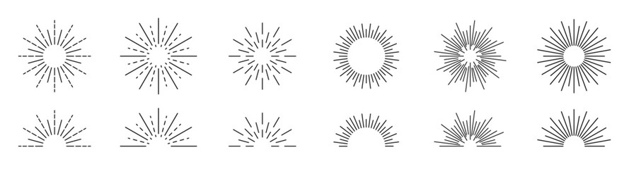 Sunburst set.  Firework explosion, logo, emblem, tag. Retro sunburst design. Vector Illustration.