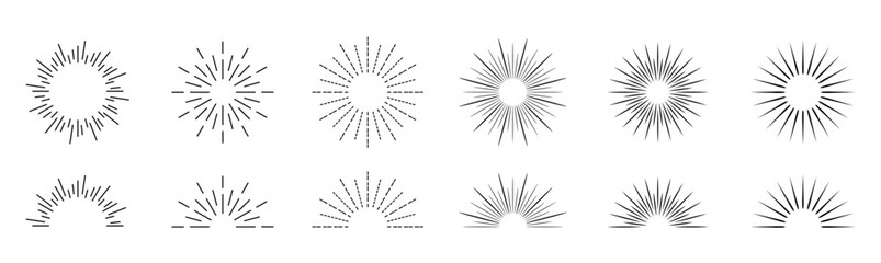 Obraz premium Sunburst set. Firework explosion, logo, emblem, tag. Retro sunburst design. Vector Illustration.