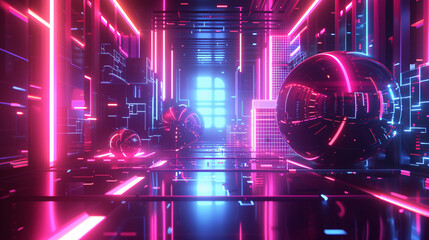 Retro-Futuristic World where a Chromatic Background Reflects the Essence of Vintage Futurism.