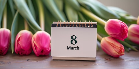 8 march calendar and flowers