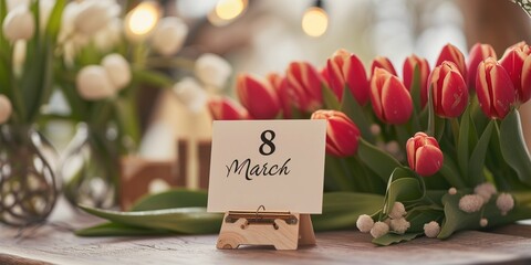 8 march calendar and flowers