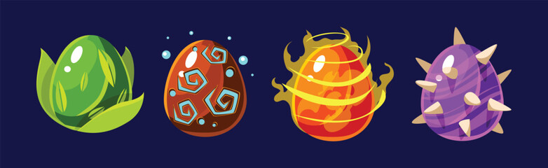 Dragon Eggs with Colorful Glowing Shell Vector Set