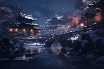 Obraz premium Village in winter landmark in Japan