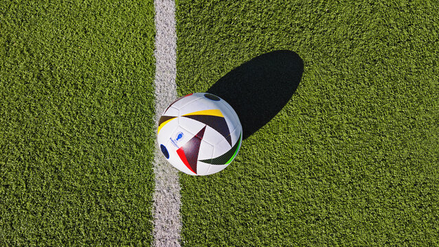 Germany, Hesse, Offenbach am Main, 28.01.2024 a EURO 2024 UEFA bal on the green grass - 2024 Germany