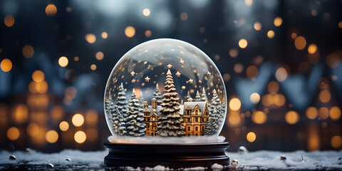Fototapeta na wymiar Christmas glass ball of snowy forest