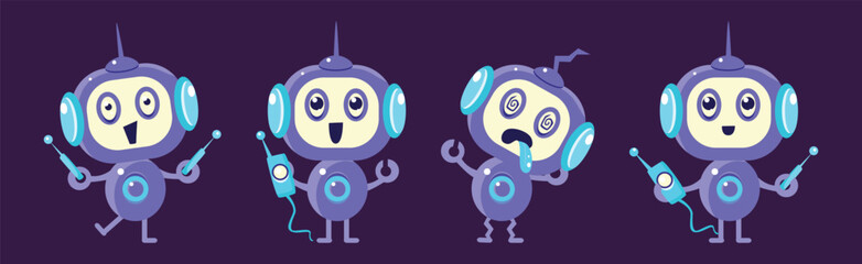 Funny Robot Character Engaged in Different Activity Vector Set